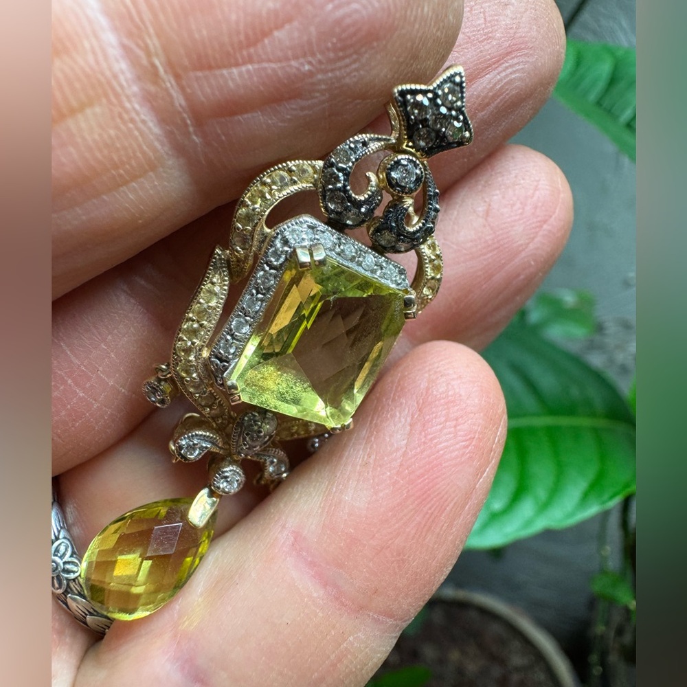 Estate LeVian 18k Gold Citrine Diamond Drop Pendant - Picture 12 of 12